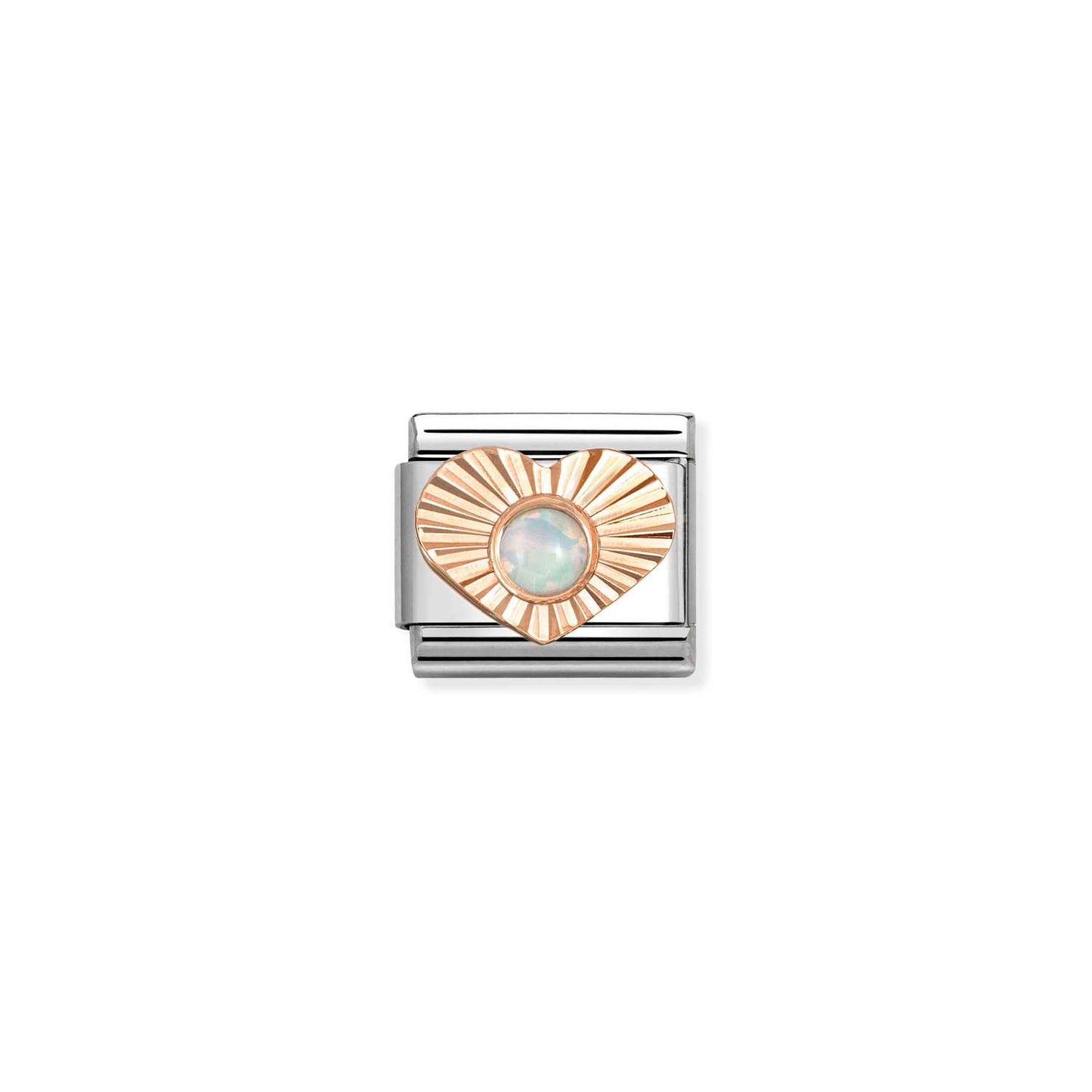 White Opal Etched Heart Composable Link with 9ct Rose Gold 430516/07