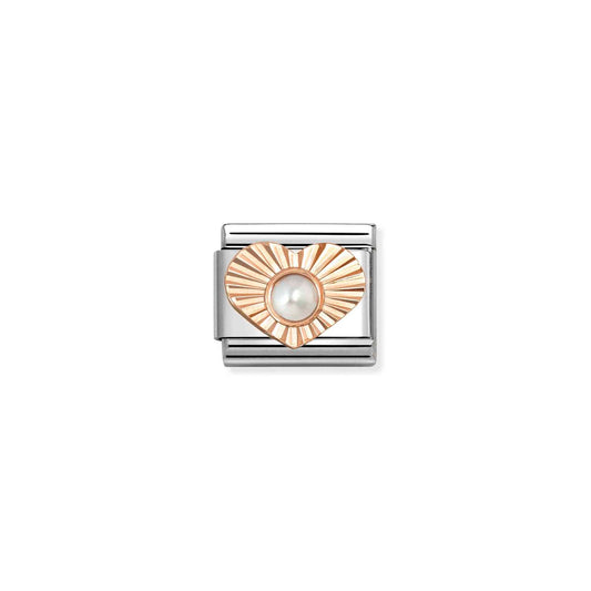 White Pearl Etched Heart Composable Link with 9ct Rose Gold 430516/13