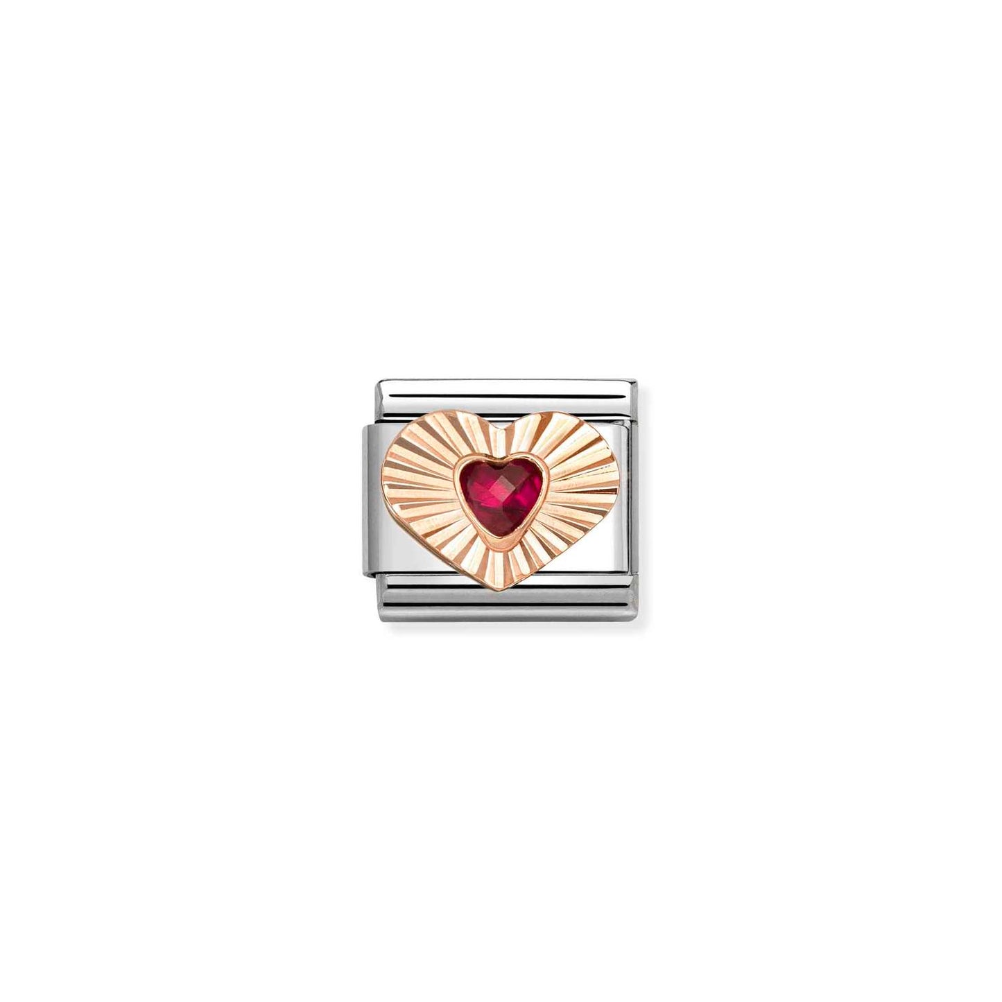 Red Heart CZ Etched Heart Composable Link with 9ct Rose Gold 430610/005