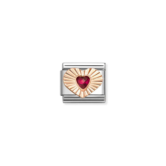 Red Heart CZ Etched Heart Composable Link with 9ct Rose Gold 430610/005