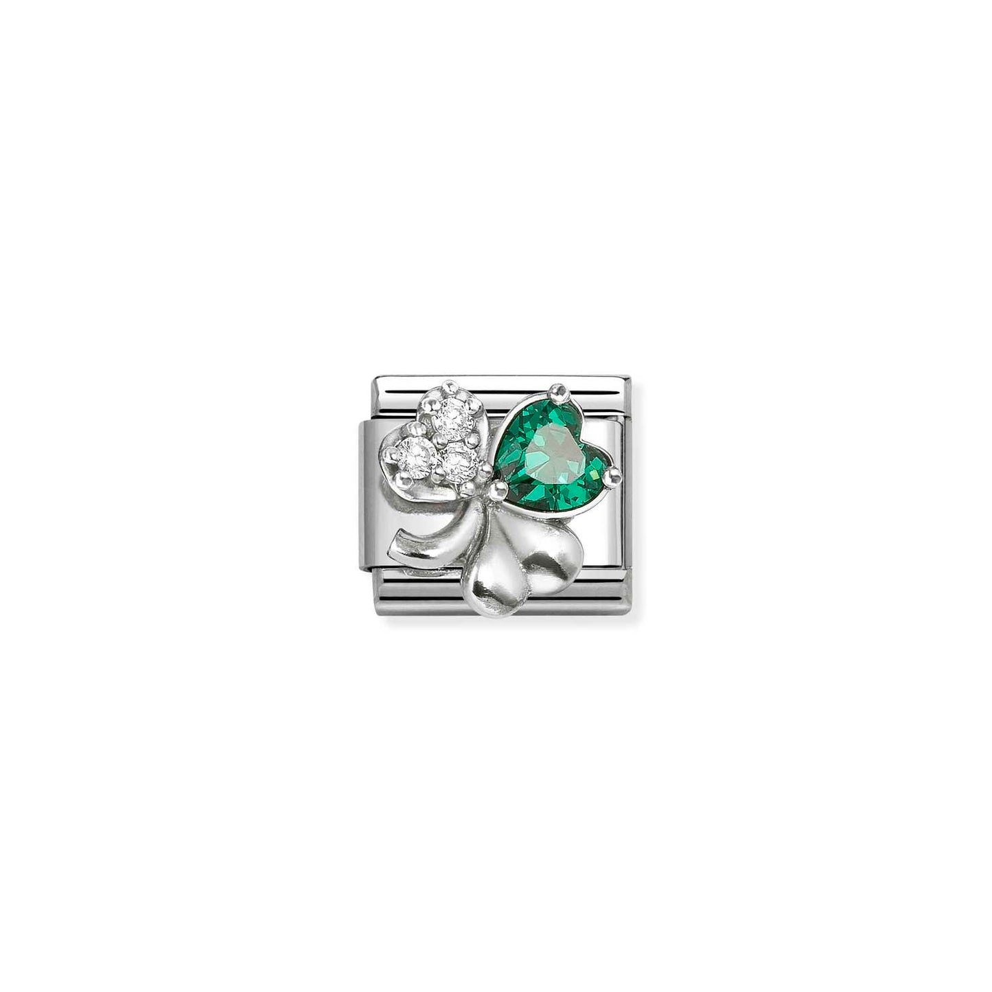 Green & White CZ Four Leaf Clover Composable Link with Sterling Silver 330322/10