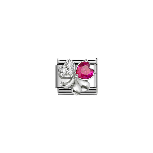 Red & White CZ Four Leaf Clover Composable Link with Sterling Silver 330322/11