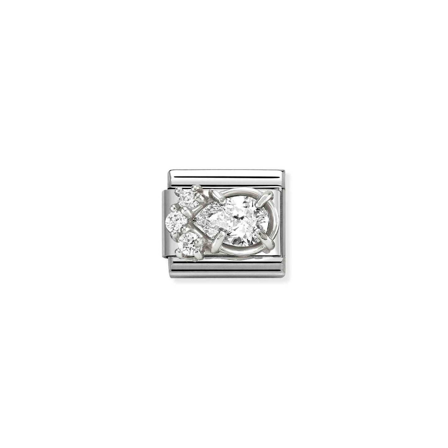 White CZ PearDrop Composable Link with Sterling Silver 330329/01