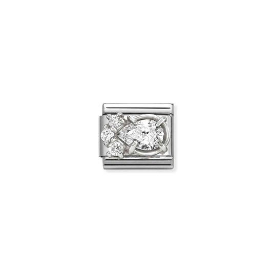 White CZ PearDrop Composable Link with Sterling Silver 330329/01