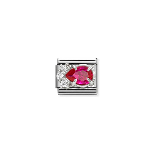 Red & White CZ PearDrop Composable Link with Sterling Silver 330329/02
