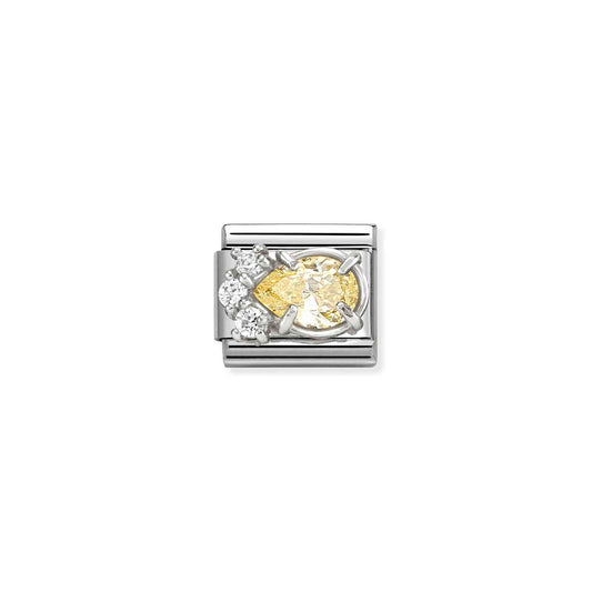 Yellow & White CZ PearDrop Composable Link with Sterling Silver 330329/07