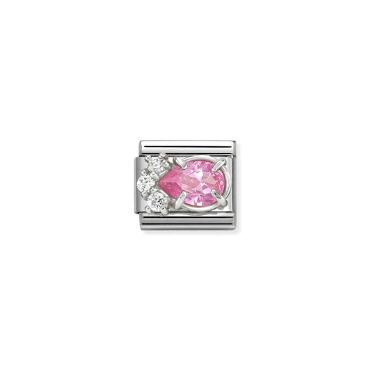 Pink & White CZ PearDrop Composable Link with Sterling Silver 330329/08