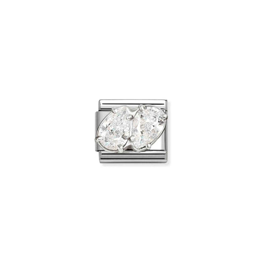 White CZ Twin PearDrop Composable Link with Sterling Silver 330329/09