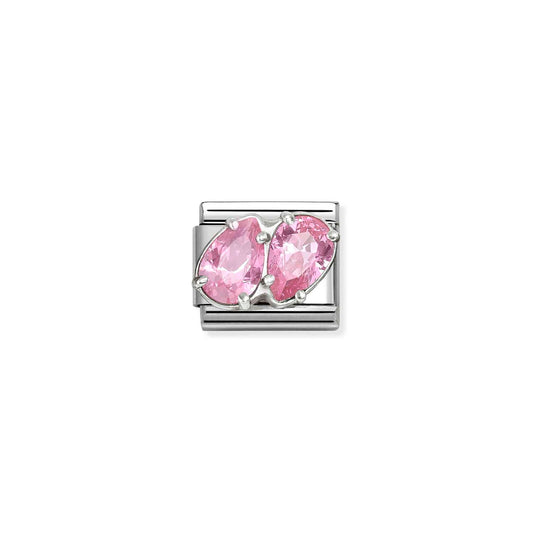 Pink CZ Twin PearDrop Composable Link with Sterling Silver 330329/10