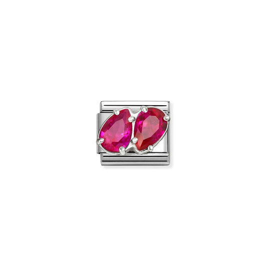 Red CZ Twin PearDrop Composable Link with Sterling Silver 330329/11