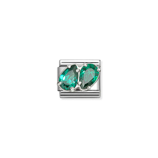Green CZ Twin PearDrop Composable Link with Sterling Silver 330329/12