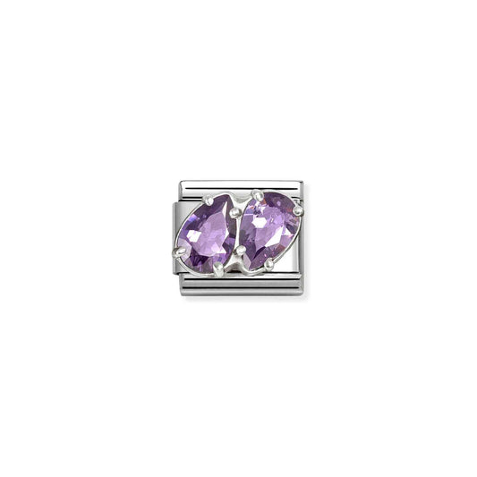 Purple CZ Twin PearDrop Composable Link with Sterling Silver 330329/14