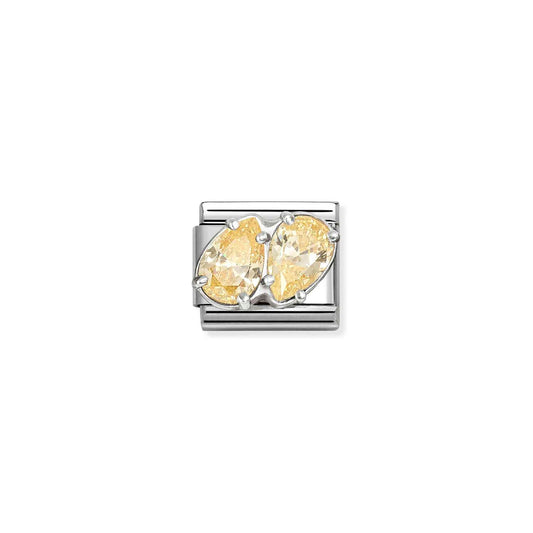 Yellow CZ Twin PearDrop Composable Link with Sterling Silver 330329/15
