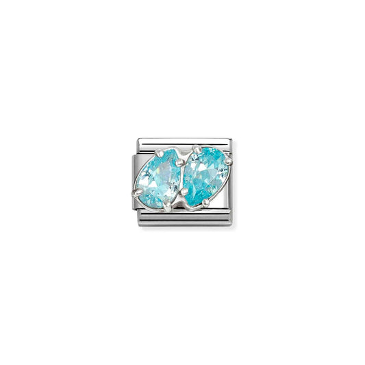 Light Blue CZ Twin PearDrop Composable Link with Sterling Silver 330329/16