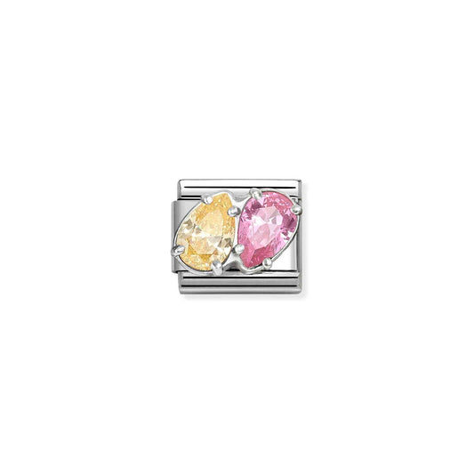 Yellow Pink CZ Twin PearDrop Composable Link with Sterling Silver 330329/17