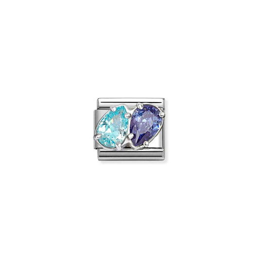 Light Blue Blue CZ Twin PearDrop Composable Link with Sterling Silver 330329/18