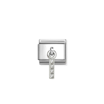 331818 White CZ Pendant Letter Composable Link Sterling Silver
