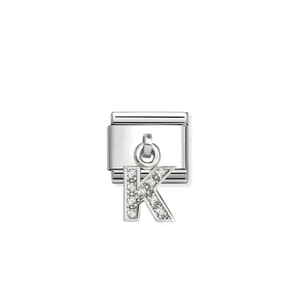 331818 White CZ Pendant Letter Composable Link Sterling Silver