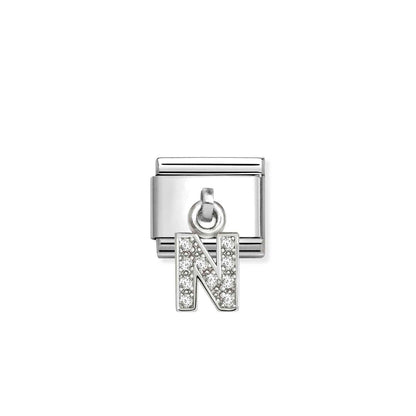 331818 White CZ Pendant Letter Composable Link Sterling Silver