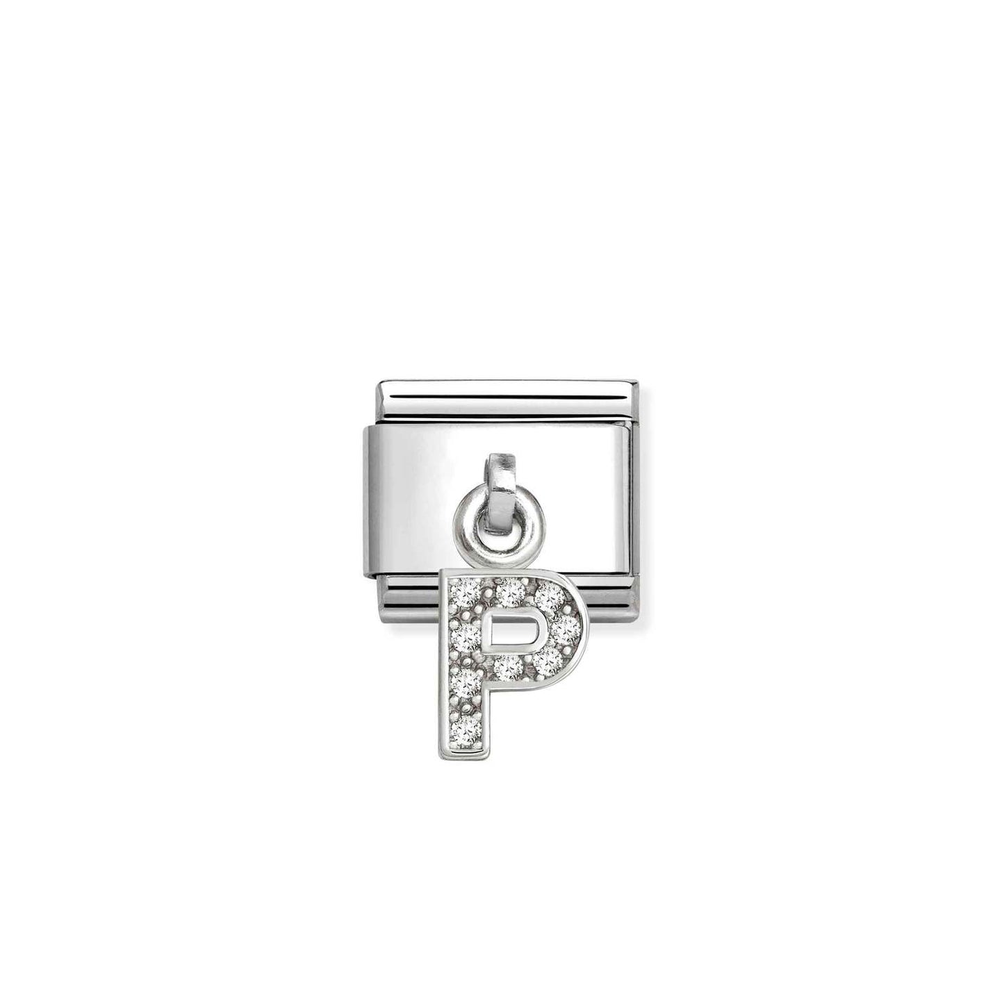 331818 White CZ Pendant Letter Composable Link Sterling Silver