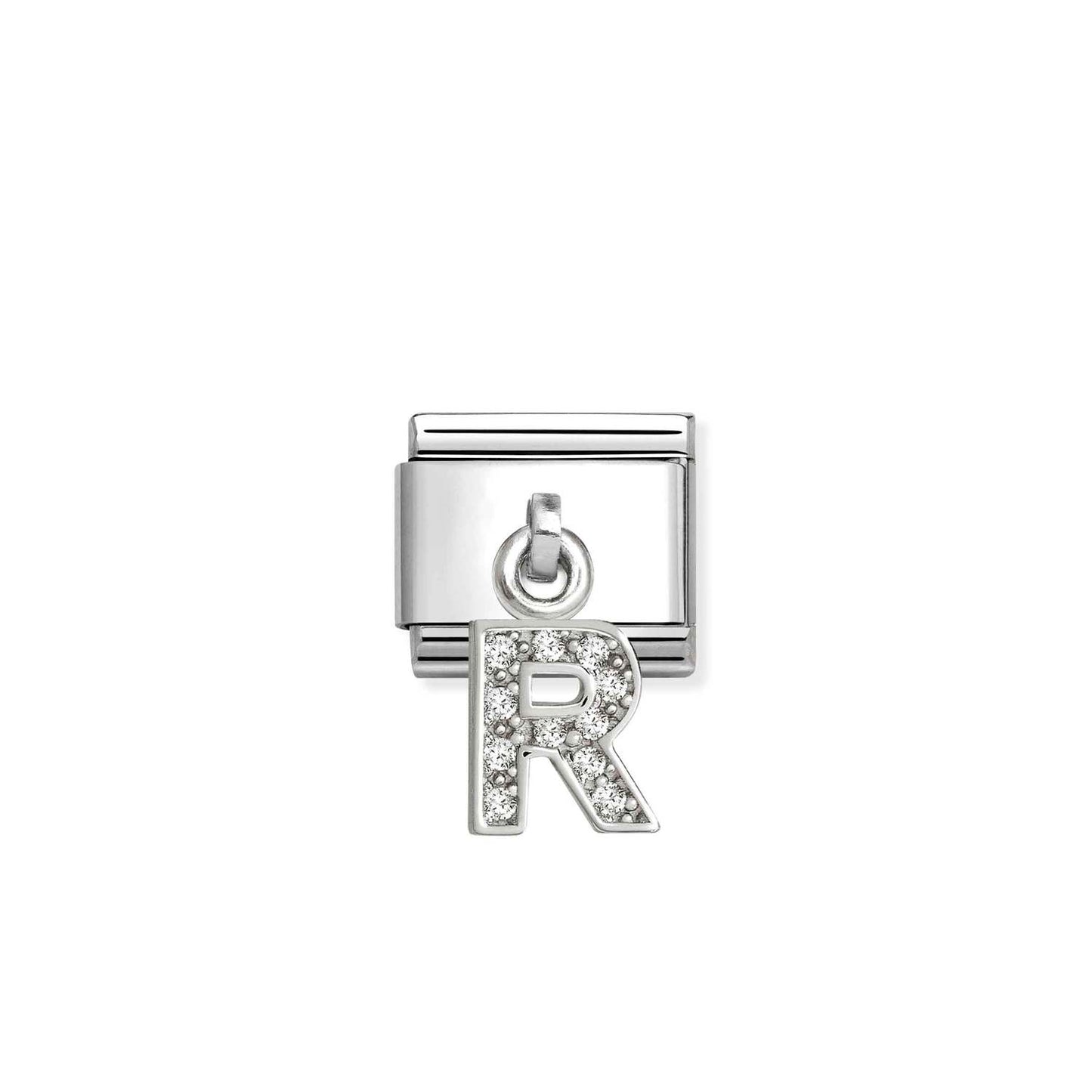 331818 White CZ Pendant Letter Composable Link Sterling Silver