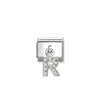 331818 White CZ Pendant Letter Composable Link Sterling Silver