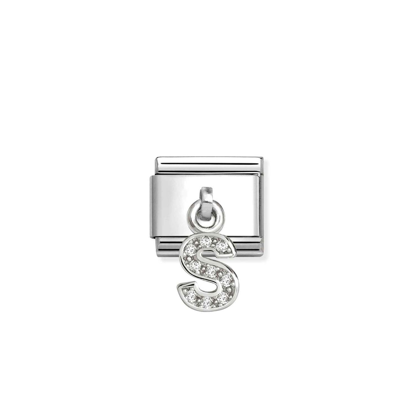 331818 White CZ Pendant Letter Composable Link Sterling Silver