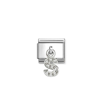 331818 White CZ Pendant Letter Composable Link Sterling Silver