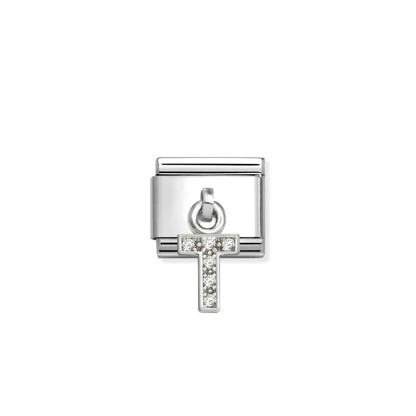 331818 White CZ Pendant Letter Composable Link Sterling Silver