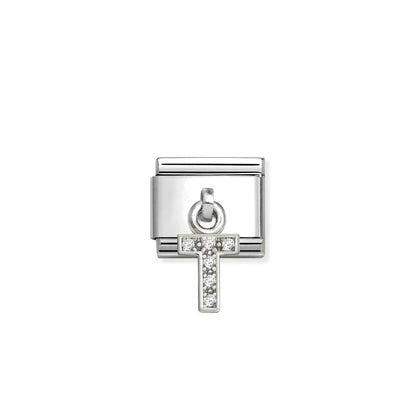 331818 White CZ Pendant Letter Composable Link Sterling Silver