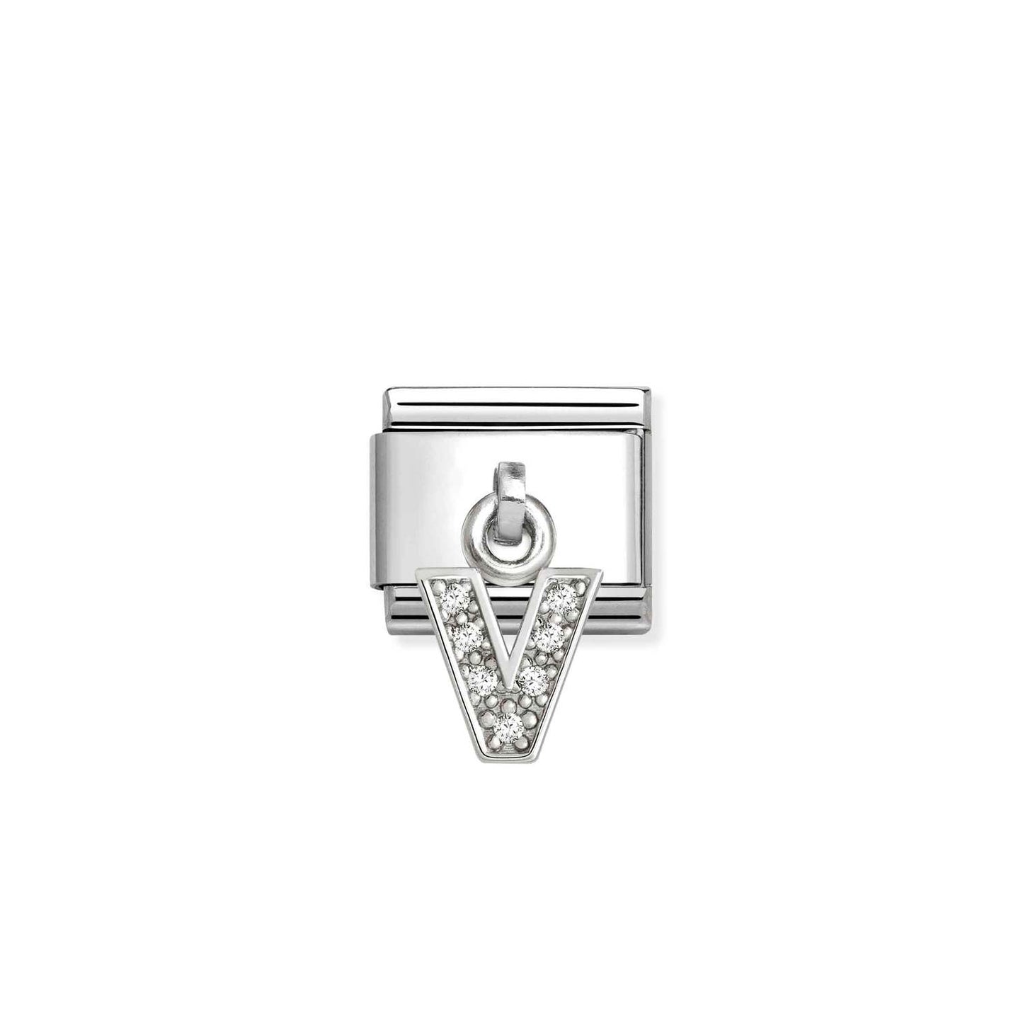 331818 White CZ Pendant Letter Composable Link Sterling Silver