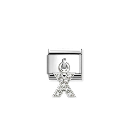 331818 White CZ Pendant Letter Composable Link Sterling Silver
