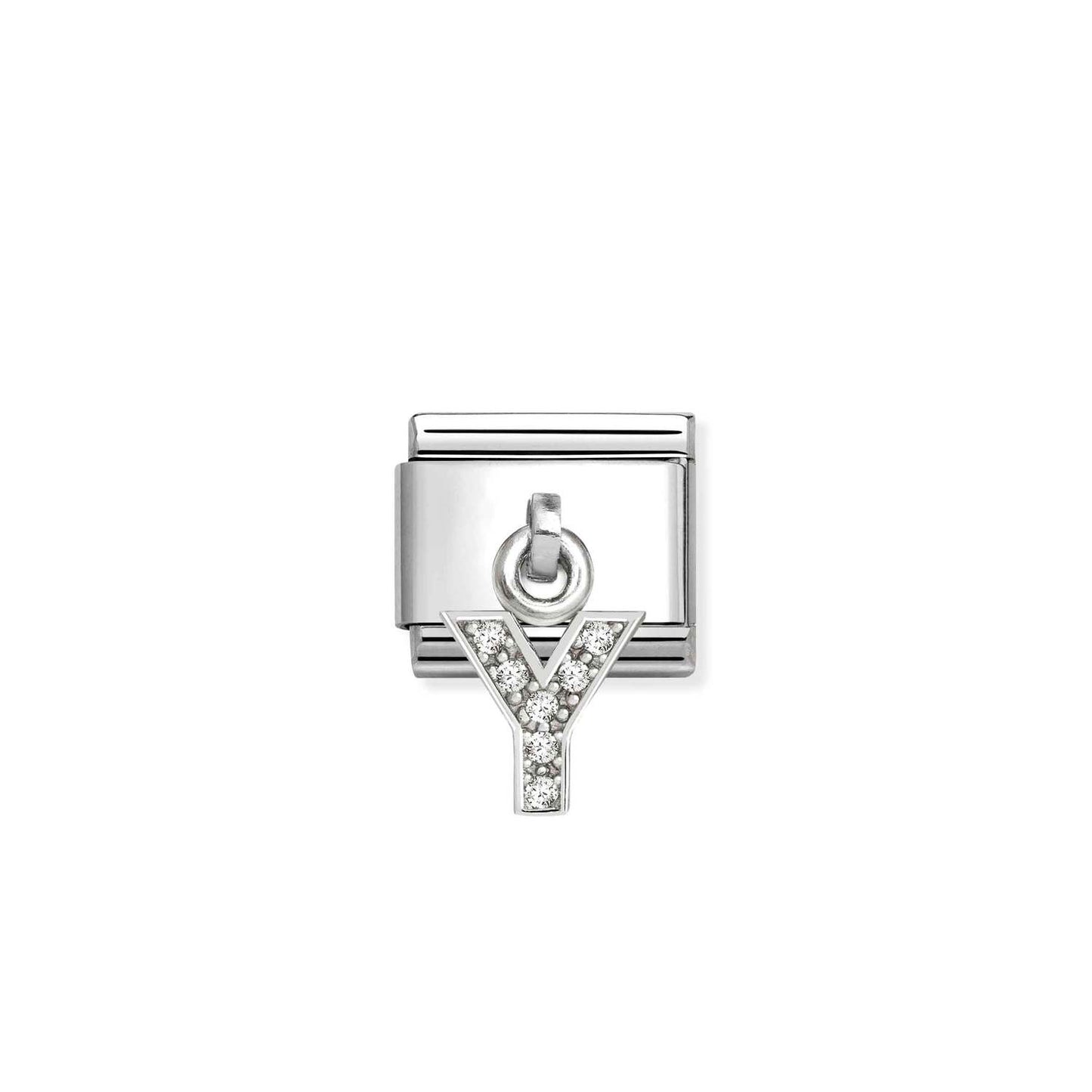 331818 White CZ Pendant Letter Composable Link Sterling Silver