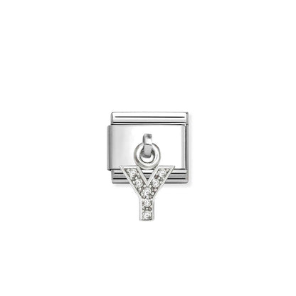 331818 White CZ Pendant Letter Composable Link Sterling Silver
