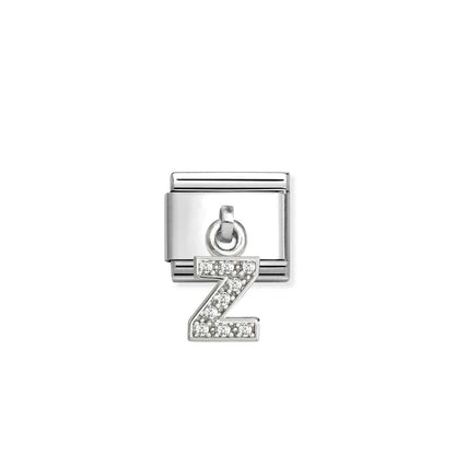 331818 White CZ Pendant Letter Composable Link Sterling Silver