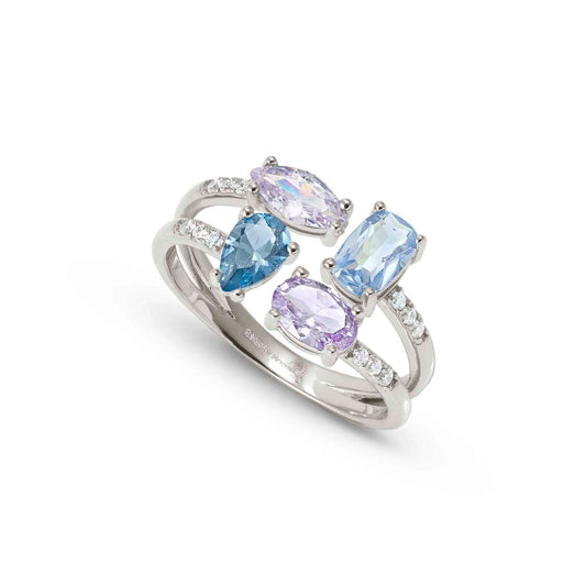 Silver Blue Lavender & White CZ Colour Wave Aurora Ring (S) 149850/010/004