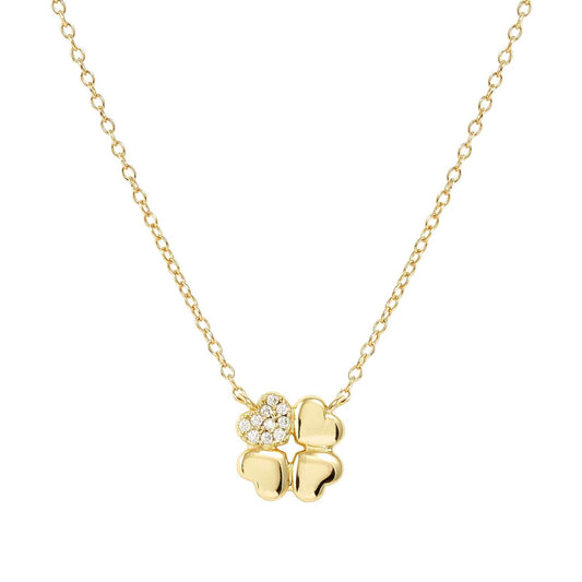 Four Leaf Clover Silver YGP & CZ Petit Sparkle Necklace 242303/003