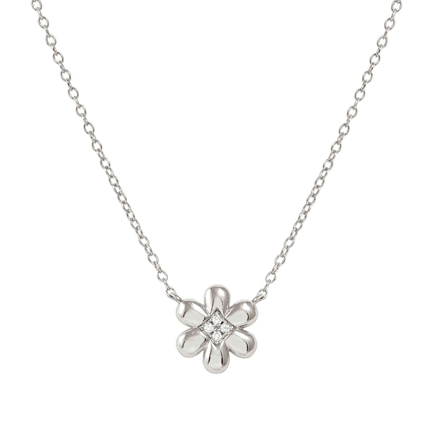 Flower Silver & CZ Petit Sparkle Necklace 242303/010
