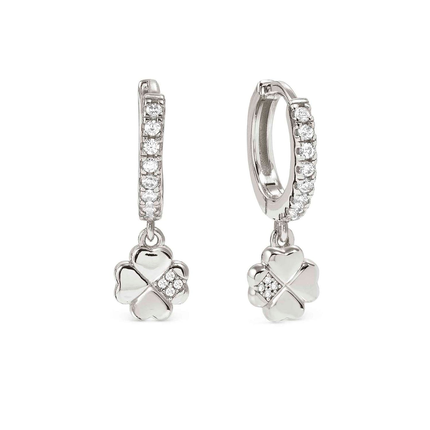 Silver CZ Hoop Earrings with Four Leaf Clover CZ Drop 242305/001