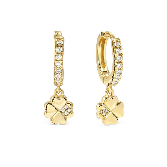 Silver YGP CZ Hoop Earrings with Four Leaf Clover CZ Drop 242305/003