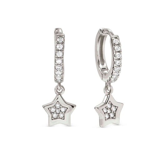 Silver CZ Hoop Earrings with Star CZ Drop 242305/007