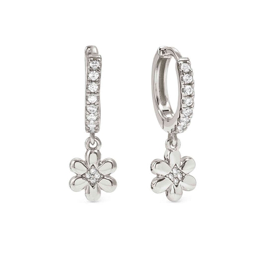 Silver CZ Hoop Earrings with Flower CZ Drop 242305/010