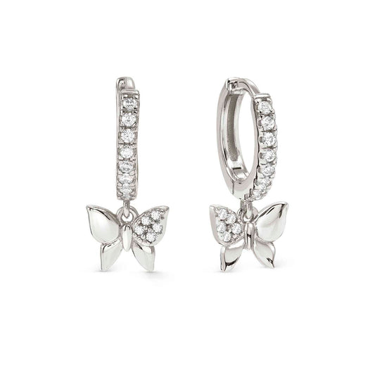 Silver CZ Hoop Earrings with Butterfly CZ Drop 242305/040