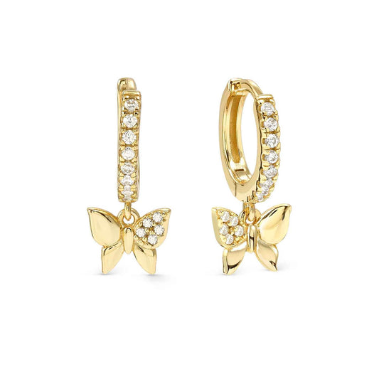 Silver YGP CZ Hoop Earrings with Butterfly CZ Drop 242305/042