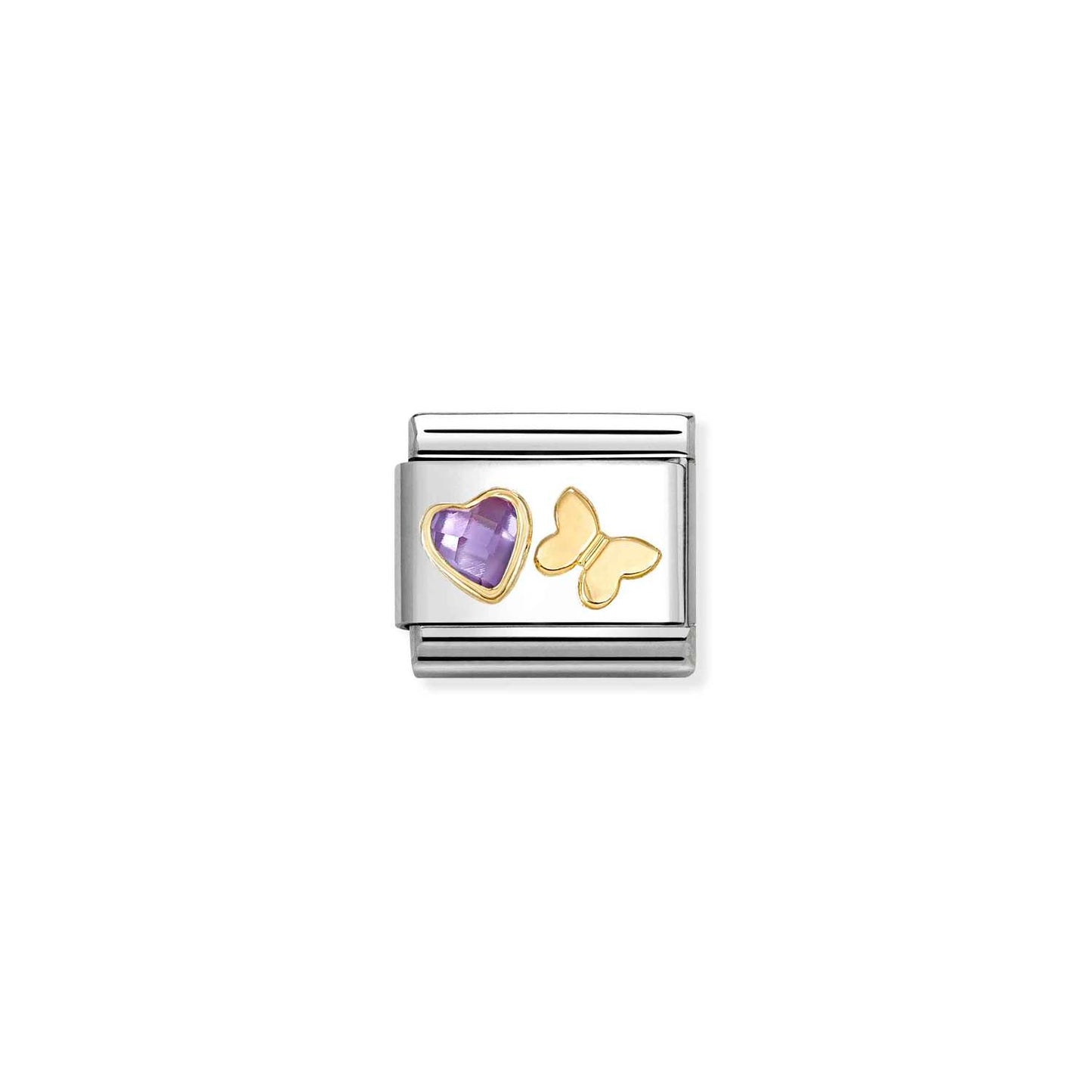 030613/13 Purple CZ Heart with 18ct Yellow Gold Butterfly Link SS26