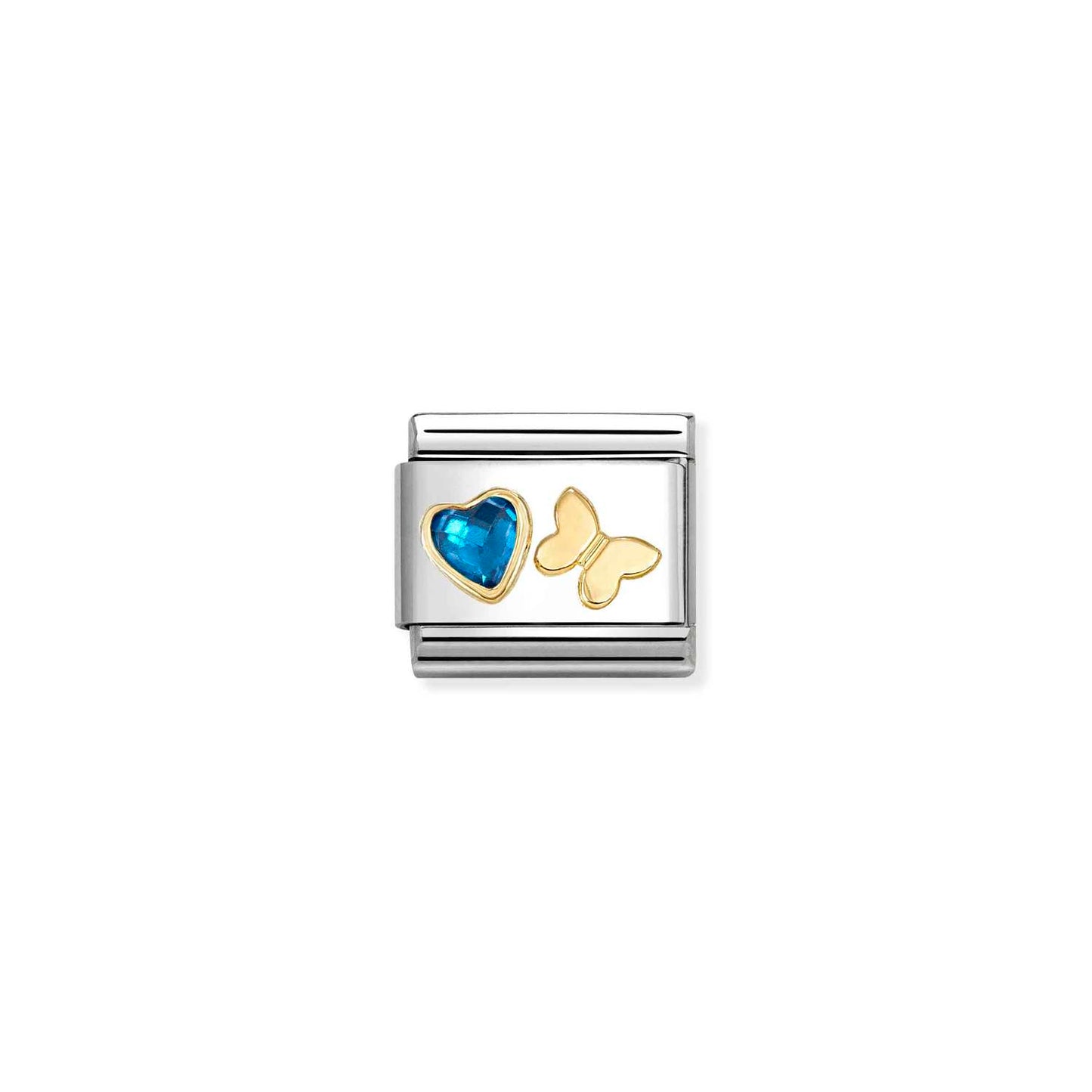 030613/16 Blue CZ Heart with 18ct Yellow Gold Butterfly Link SS26