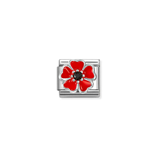 330321/19 Poppy Flower Sterling Silver & Enamel Link SS26