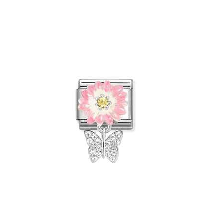 Composable Classic CHARMS steel, 925 sterling silver, enamel and cz (08_Pink daisy with butterfly)