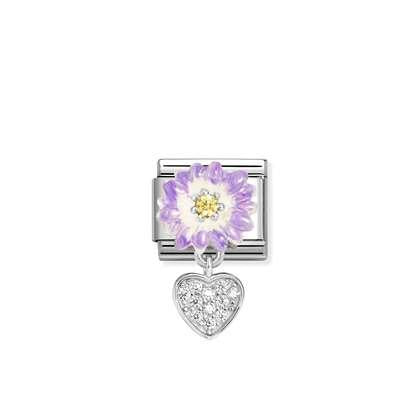 Composable Classic CHARMS steel, 925 sterling silver, enamel and cz (10_Lilac daisy with heart)
