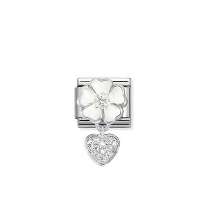 Composable Classic CHARMS steel, 925 sterling silver, enamel and cz (04_White flower with heart)